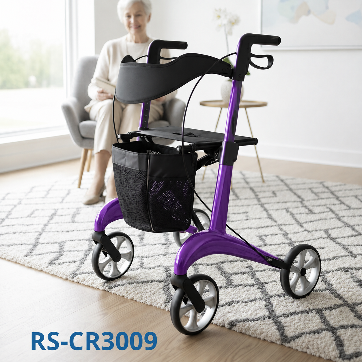 CR3009-PP   Ultralight Carbon Fiber Rollator Walker for  Care Users Adjustable Handlebars for Enhanced Mobility and Stability