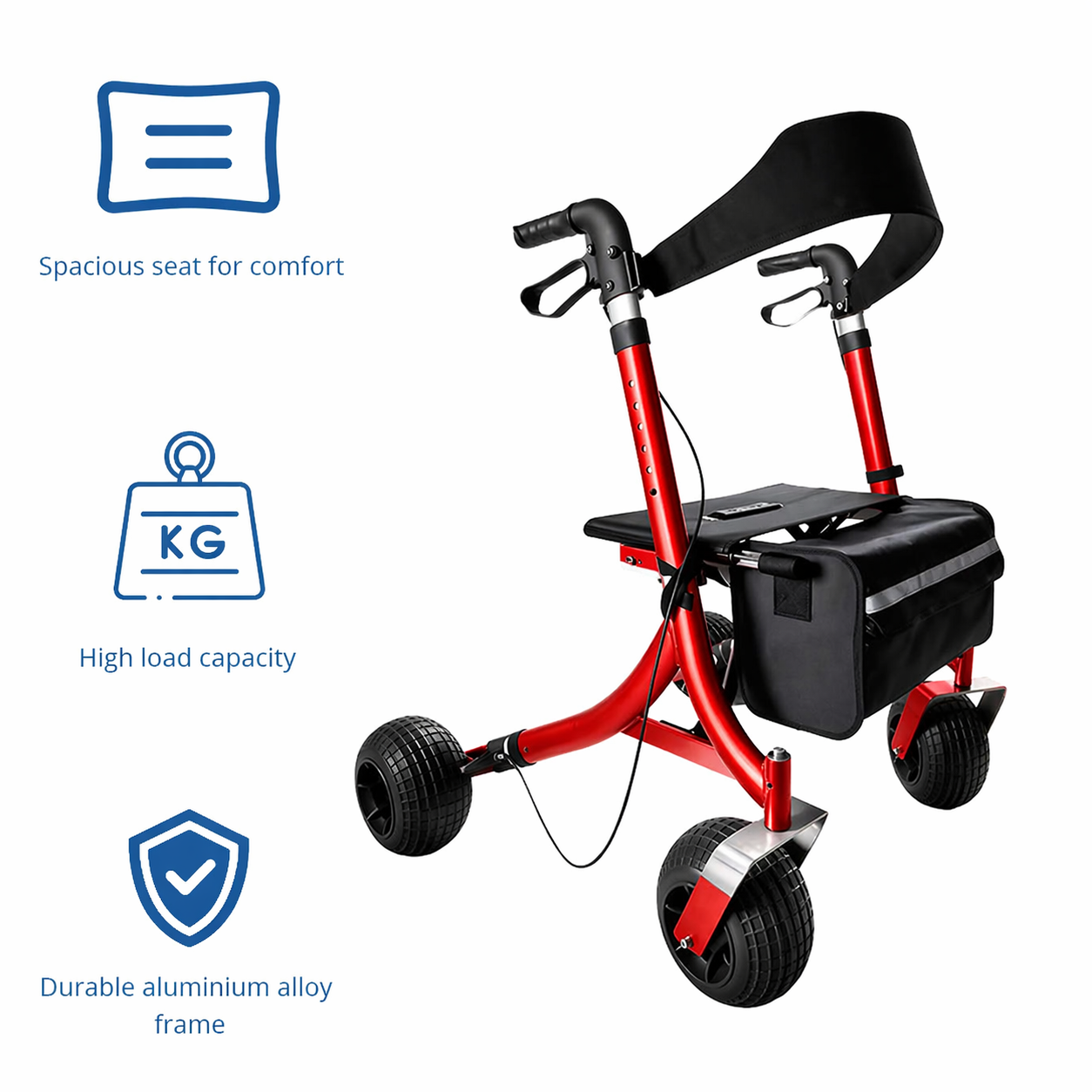 AR2007-R  Aluminum Outdoor Rollator for Rehabilitation Patients-Durable Comfortable Mobility Solution for Outdoor Use