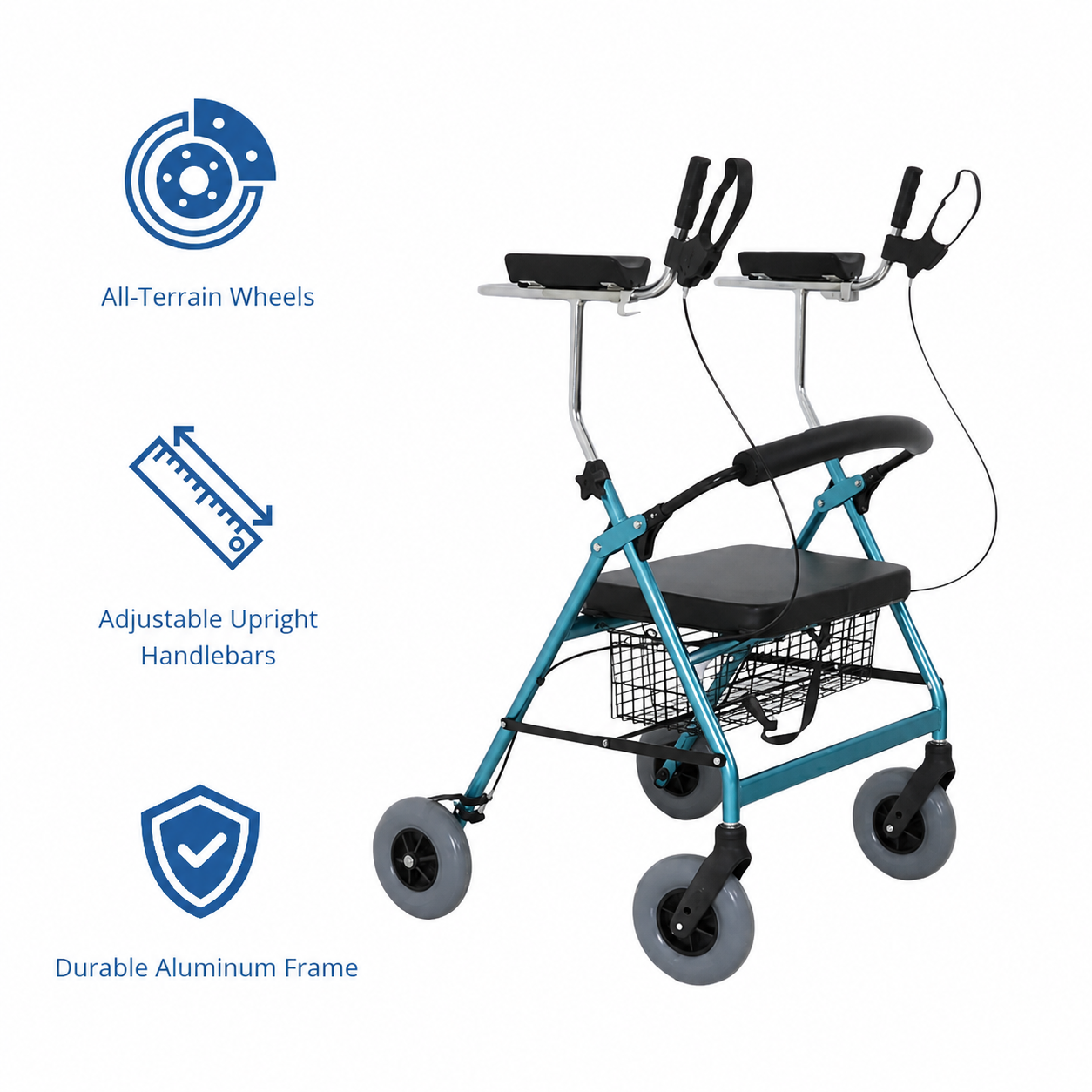 UR4002-P Bariatric Rollator Walker Lightweight Aluminum Frame, Adjustable Height, Indoor/Outdoor Use, Safe Support for Overweight Users