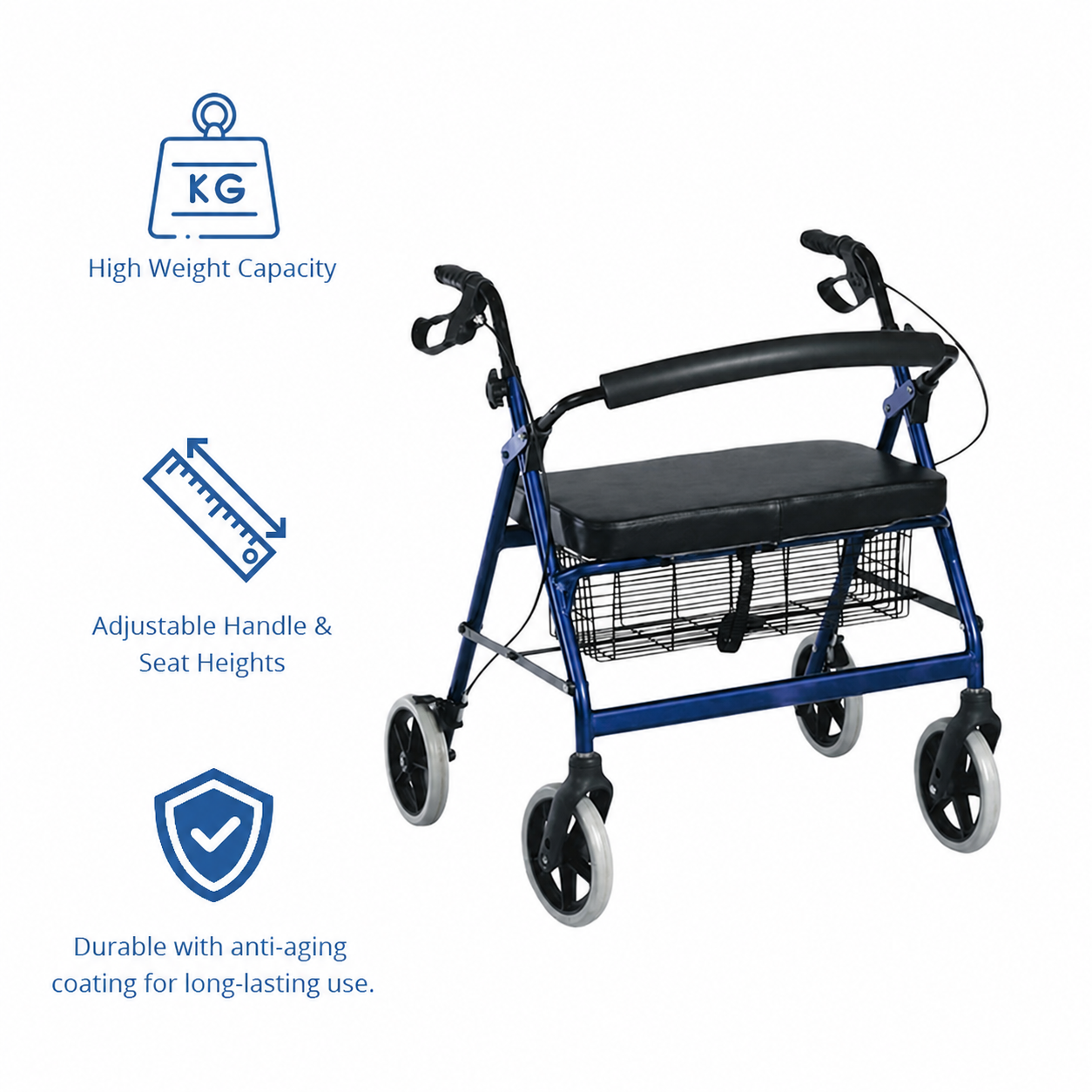 AR2038-B Bariatric Rollator Walker  Enhances Safety  Comfort | for Leg Mobility-Challenged Overweight Users | Medical Rehab Aid