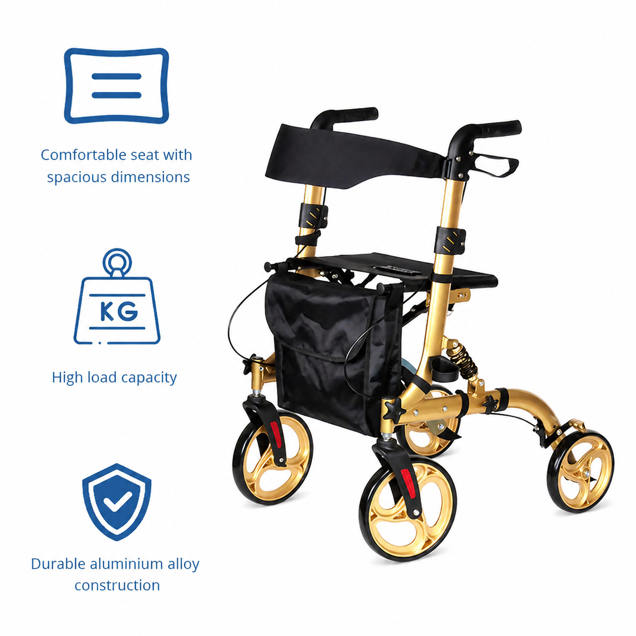 AR-2025-Y Rollator Walker for Elderly OEM ODM Premium Mobility Aid  Foldable Lightweight Comfortable Seat for Rehabilitation