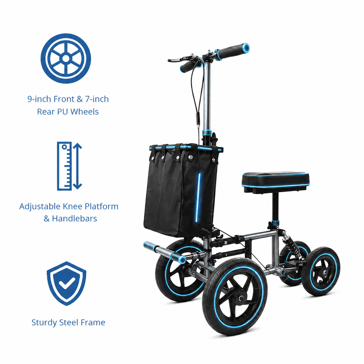 kw-6001-b Lightweight Aluminum Knee Scooter for Knee Injury Patients Medical Mobility Aid Waterproof Portable CE Certified Relaxsmith