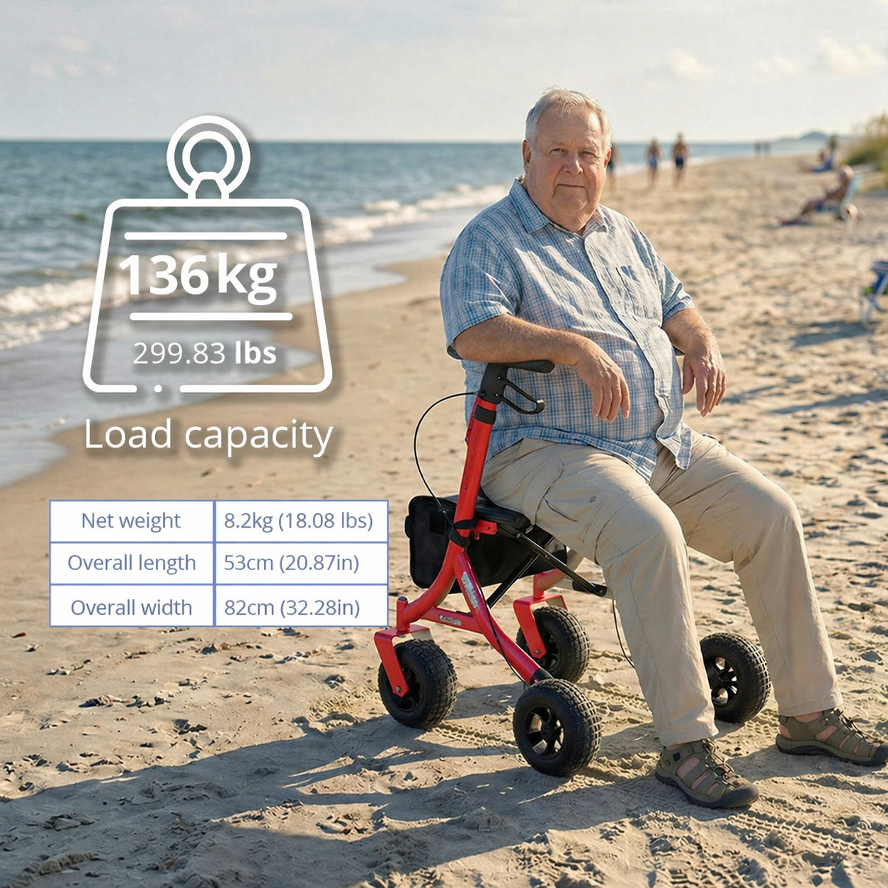 AR2007-R  Aluminum Outdoor Rollator for Rehabilitation Patients-Durable Comfortable Mobility Solution for Outdoor Use