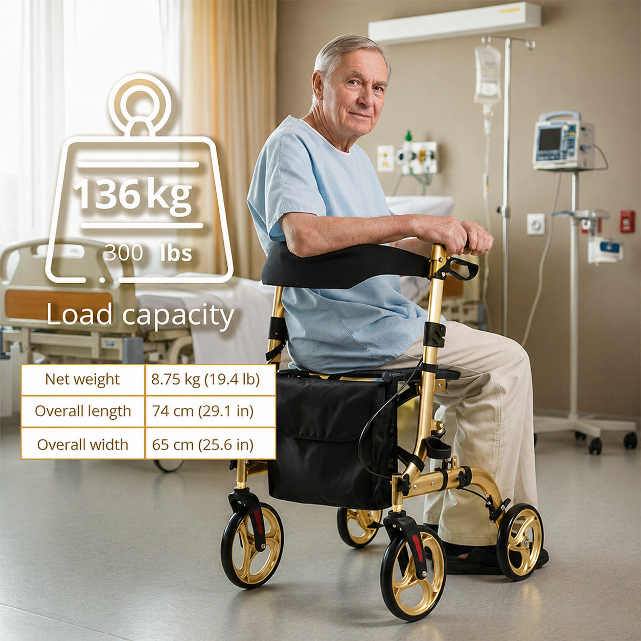 AR-2025-Y Rollator Walker for Elderly OEM ODM Premium Mobility Aid  Foldable Lightweight Comfortable Seat for Rehabilitation