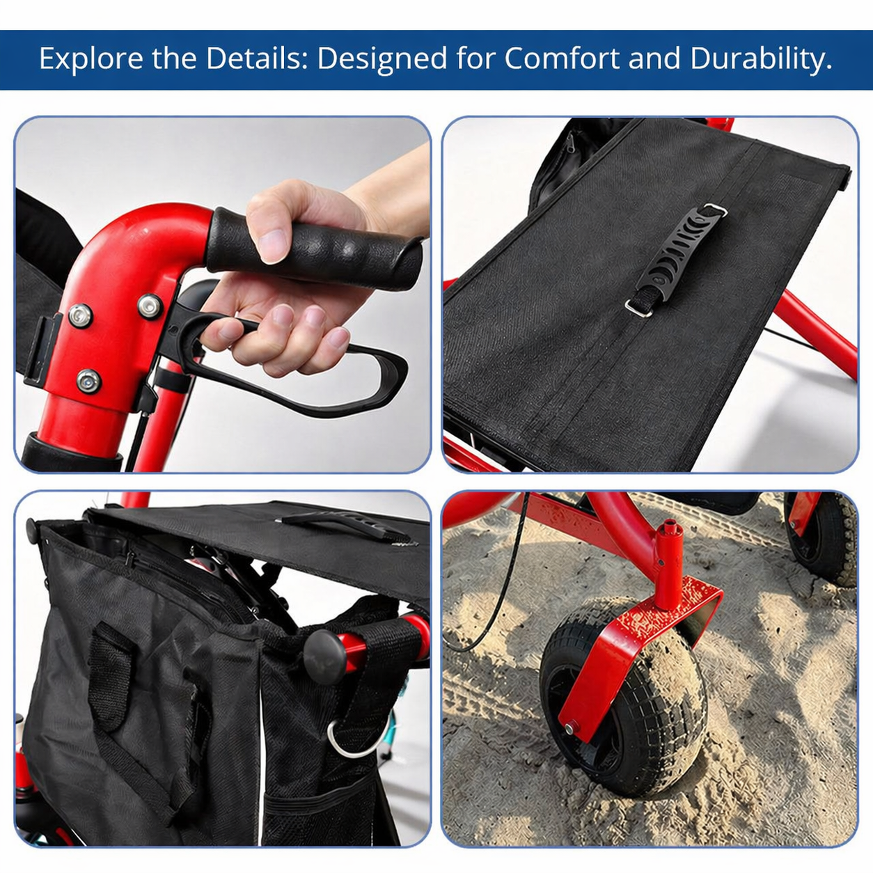 AR2007-R  Aluminum Outdoor Rollator for Rehabilitation Patients-Durable Comfortable Mobility Solution for Outdoor Use