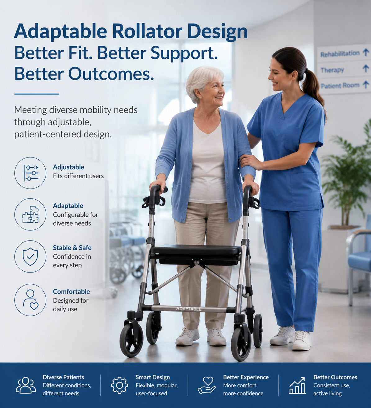 Supporting Patients with Mobility Challenges through Adaptable Rollator Designs
