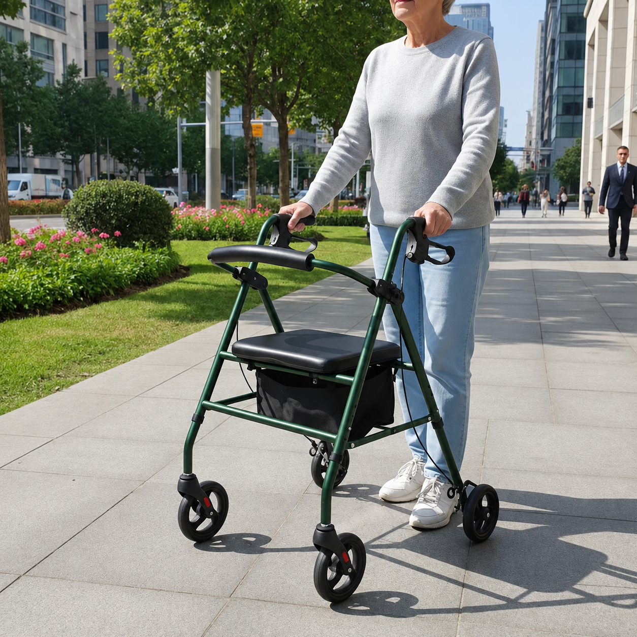 SR1001-G Premium Relaxsmith CE Certified Light Weight Folding Steel Rollator Walker for Elderly Stable Height Adjustable Mobility Aid