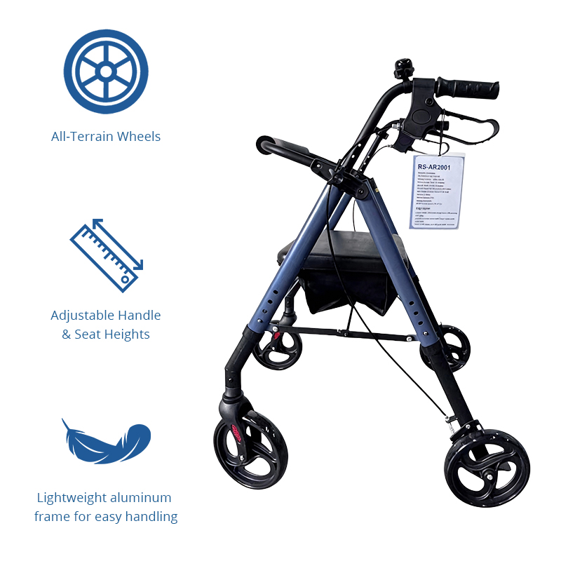 AR2001-B  Aluminum Rollator Walker OEM Manufacturer for Elderly Seniors with Lightweight Design and Stable Mobility Support