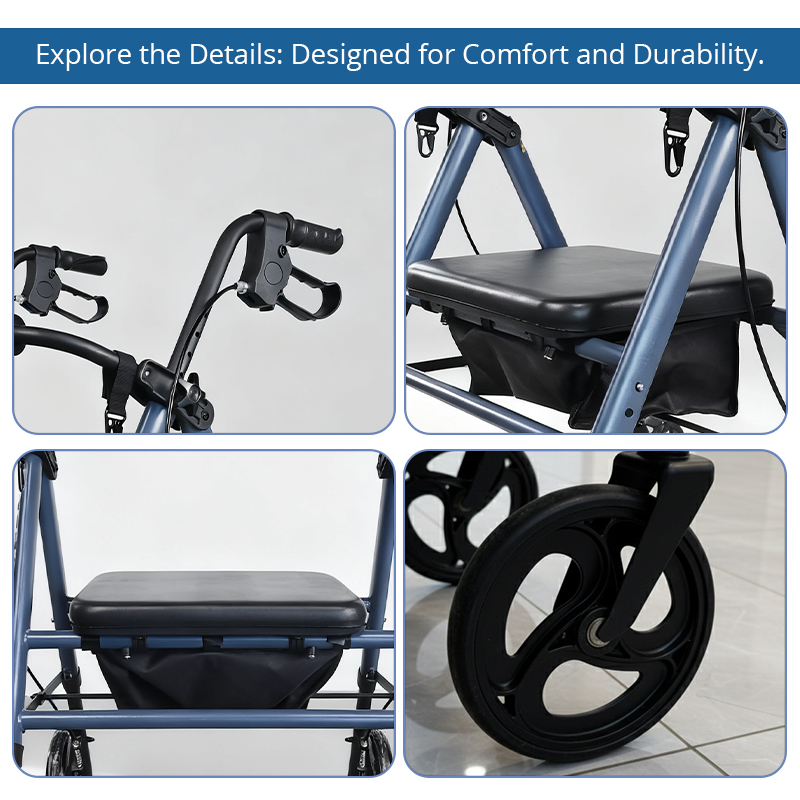 AR2001-B  Aluminum Rollator Walker OEM Manufacturer for Elderly Seniors with Lightweight Design and Stable Mobility Support