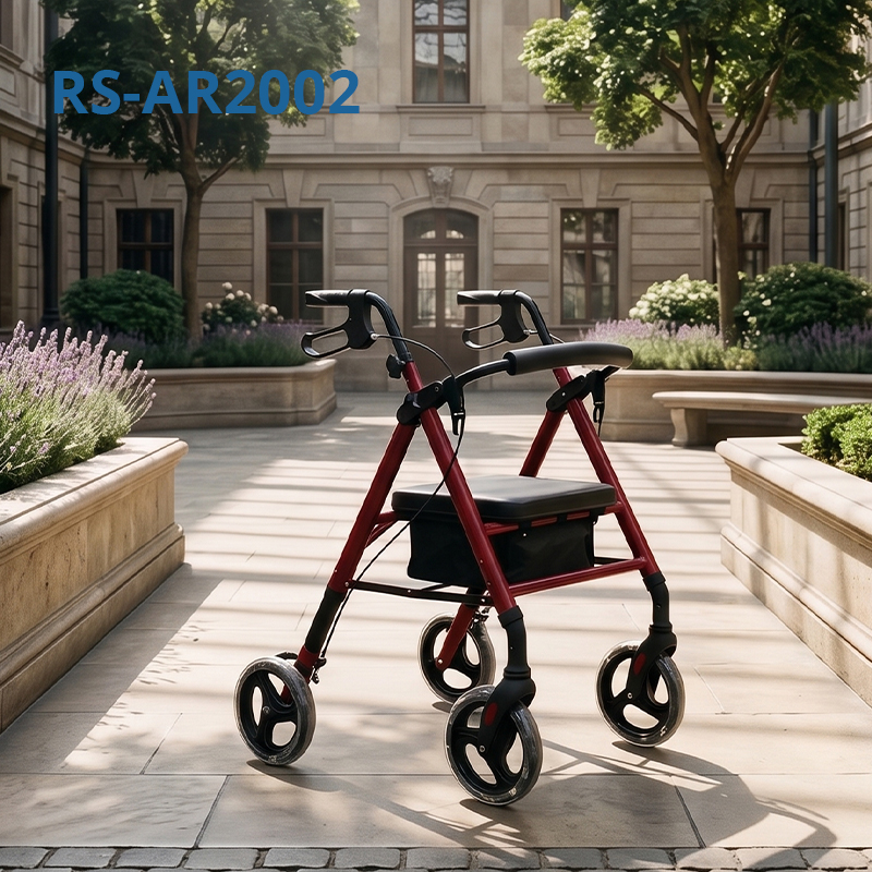 AR-2001-r Duty Aluminum Rollator Walker OEMODM Stable Foldable Walker with Seat for Elderly with Limited Mobility Easy Storage Lightweight