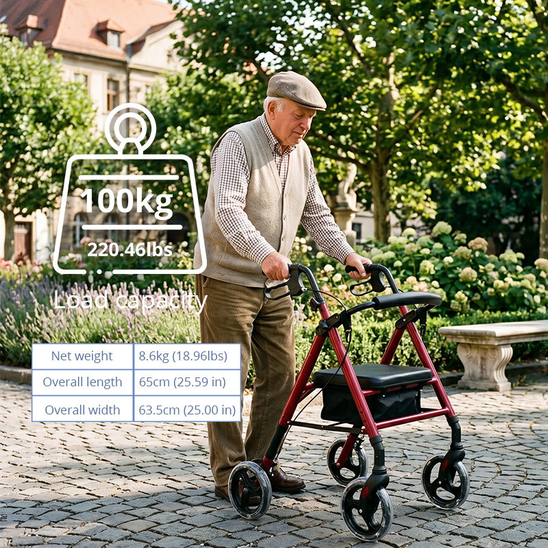 AR-2001-r Duty Aluminum Rollator Walker OEMODM Stable Foldable Walker with Seat for Elderly with Limited Mobility Easy Storage Lightweight