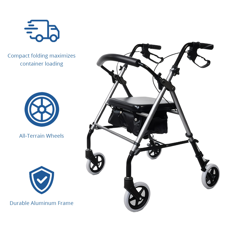 AR2002-R   Medical Suppliers  Rollator Seat Storage Bag Lightweight Durable CE ISO Certified Height Adjustable Travel Aid