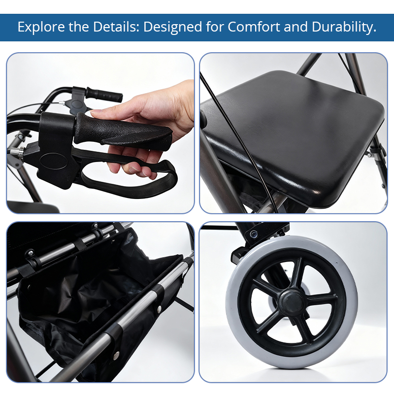 AR2002-R   Medical Suppliers  Rollator Seat Storage Bag Lightweight Durable CE ISO Certified Height Adjustable Travel Aid