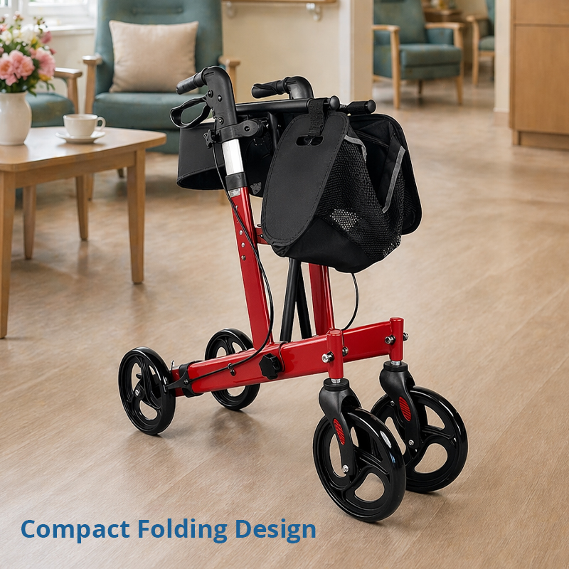 AR2-2003-r Aluminum Rollator Walker for Elderly Foldable Lightweight Mobility Aid OEM ODM Stable Safe Adjustable Height Medical Rollator