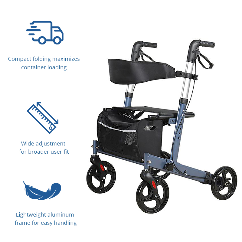 AR2003-PP   Rollator Walker Supplier Foldable Walking Aid for  Seniors with Lightweight Aluminum Frame and Convenient Storage