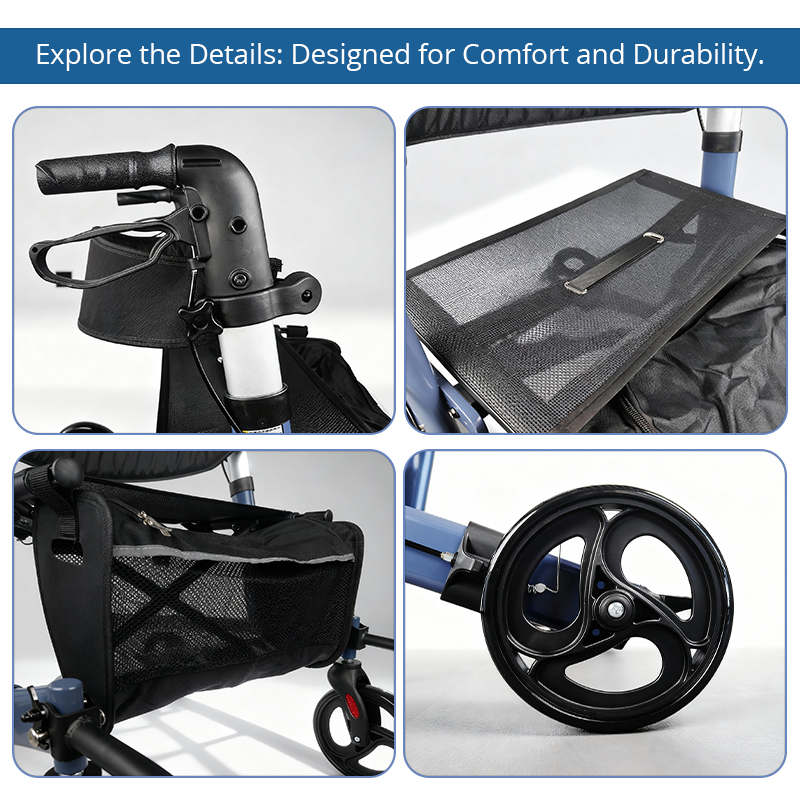 AR2003-PP   Rollator Walker Supplier Foldable Walking Aid for  Seniors with Lightweight Aluminum Frame and Convenient Storage