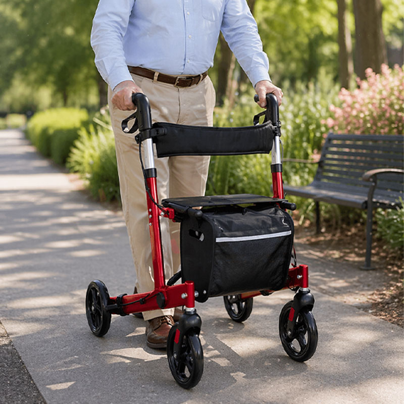 AR2-2003-r Aluminum Rollator Walker for Elderly Foldable Lightweight Mobility Aid OEM ODM Stable Safe Adjustable Height Medical Rollator