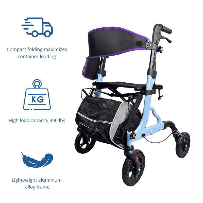 AR2004-B   Aluminum Rollator Walker for Seniors Fall Prevention Lightweight Folding Mobility Aid with 136kg Capacity