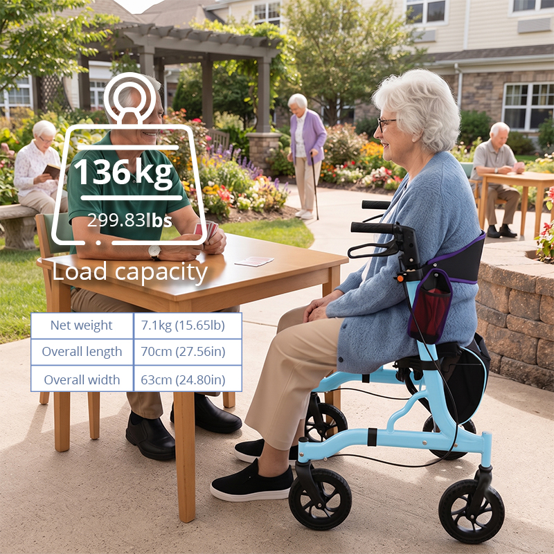 AR2004-B   Aluminum Rollator Walker for Seniors Fall Prevention Lightweight Folding Mobility Aid with 136kg Capacity