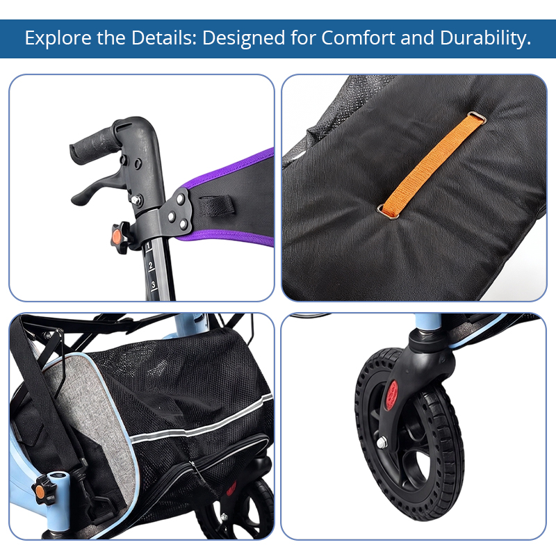 AR2004-B   Aluminum Rollator Walker for Seniors Fall Prevention Lightweight Folding Mobility Aid with 136kg Capacity