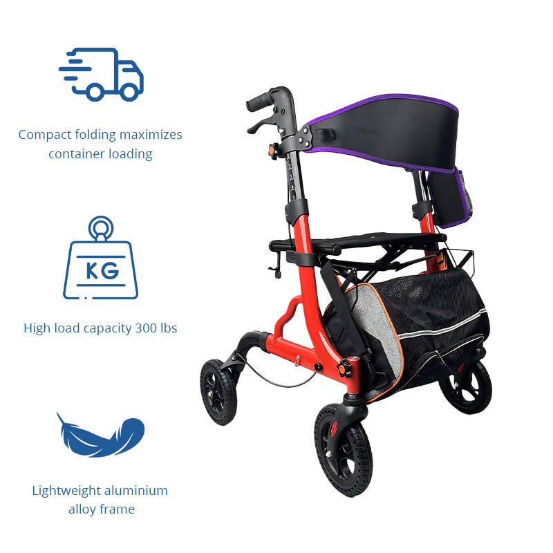 AR2004    Lightweight Aluminum Rollator Seat Storage Bag Height Adjustable for Elderly Seniors-Mobility Aid