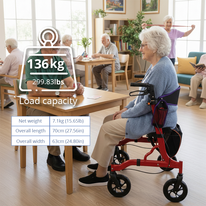 AR2004-B  Lightweight Aluminum Rollator Seat Storage Bag Height Adjustable for Elderly Seniors-Mobility Aid