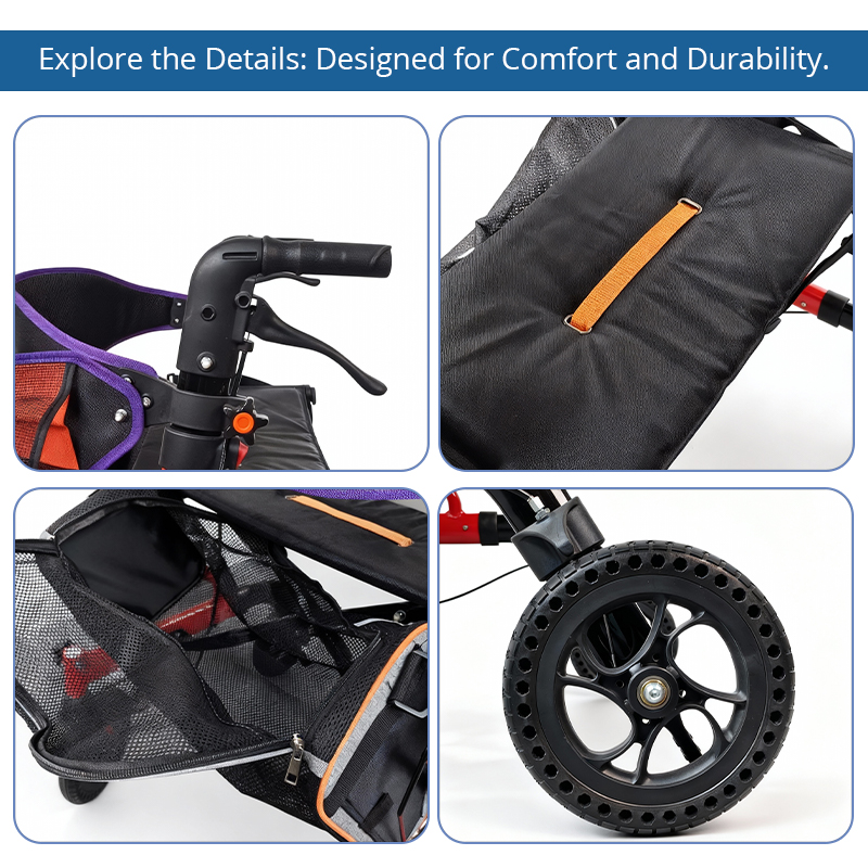 AR2004    Lightweight Aluminum Rollator Seat Storage Bag Height Adjustable for Elderly Seniors-Mobility Aid