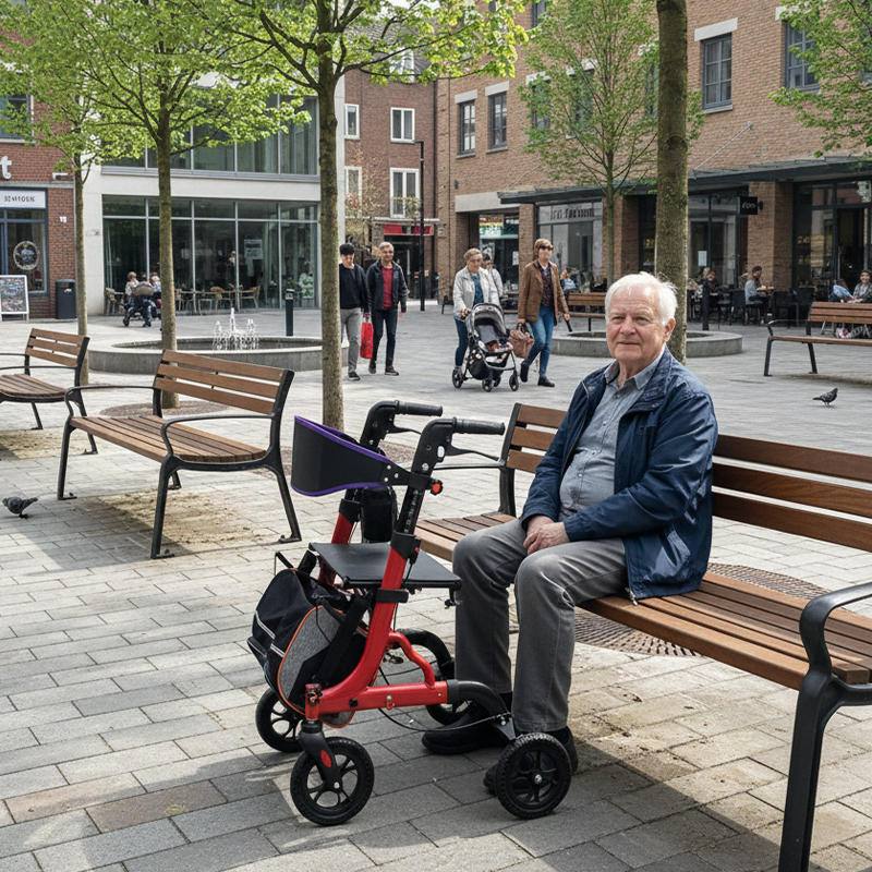 AR2004    Lightweight Aluminum Rollator Seat Storage Bag Height Adjustable for Elderly Seniors-Mobility Aid
