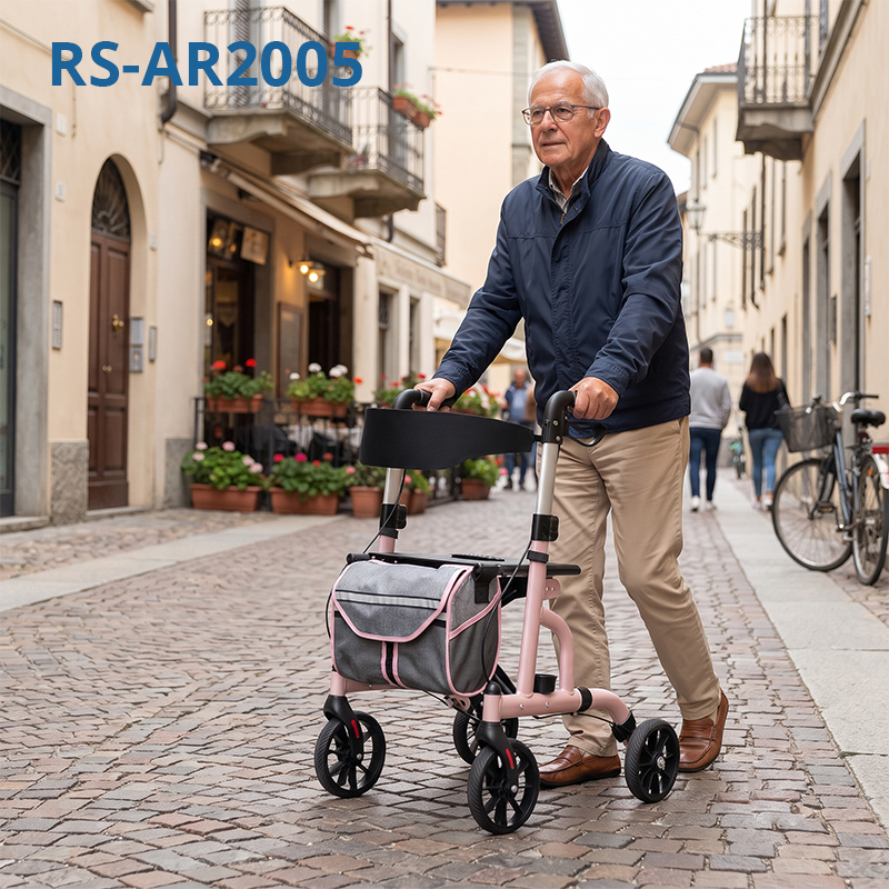 AR2005-P   Aluminum Rollator Walker for Elderly Seniors Foldable Mobility Aid with Seat High Stability OEM Manufacturer