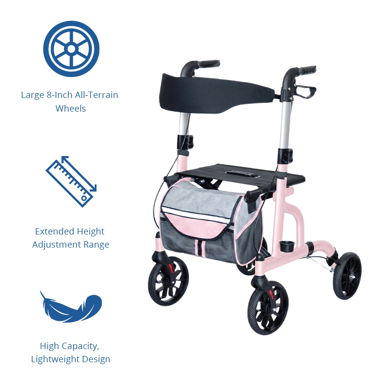 AR2005-P   Aluminum Rollator Walker for Elderly Seniors Foldable Mobility Aid with Seat High Stability OEM Manufacturer