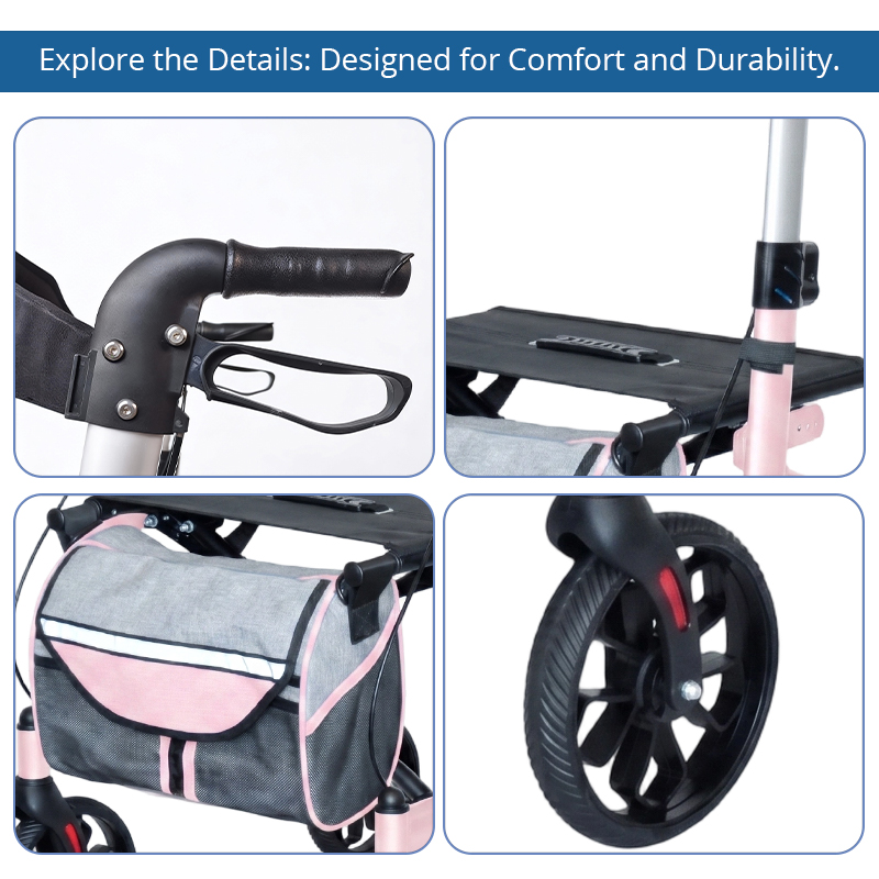 AR2005-P   Aluminum Rollator Walker for Elderly Seniors Foldable Mobility Aid with Seat High Stability OEM Manufacturer