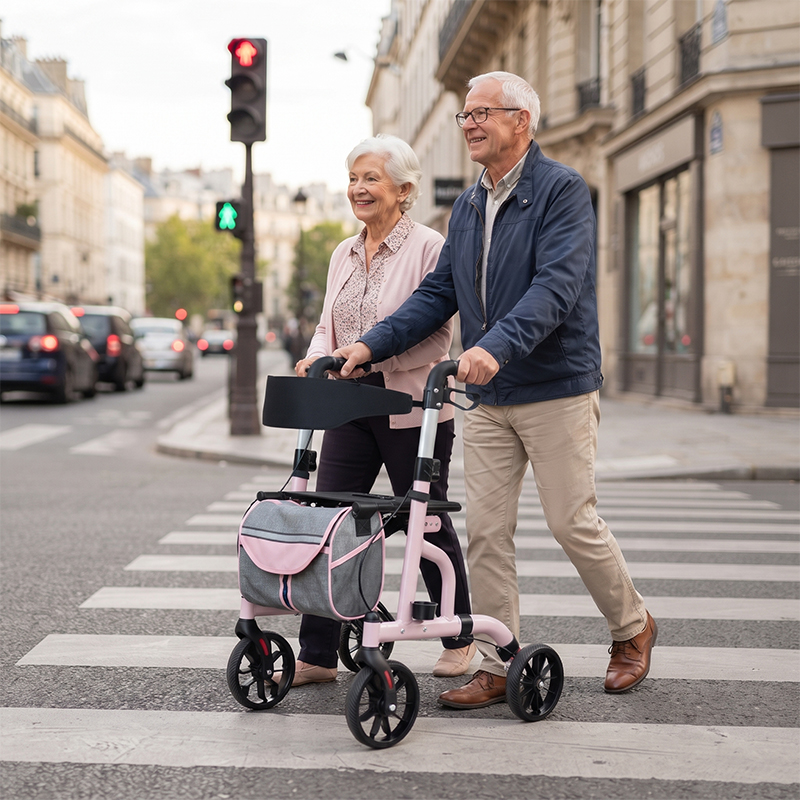 AR2005-P   Aluminum Rollator Walker for Elderly Seniors Foldable Mobility Aid with Seat High Stability OEM Manufacturer