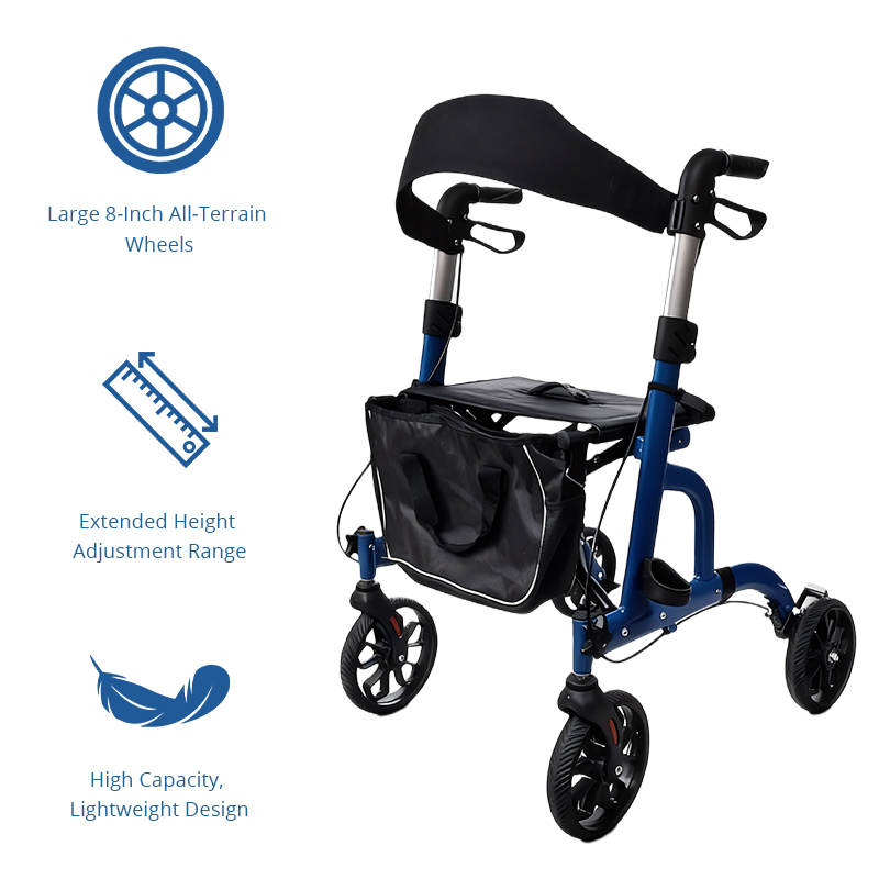 AR2005-R   Aluminum Rollator Walker for Elderly Seniors Foldable Mobility Aid Seat High Stability OEM  CE Certified