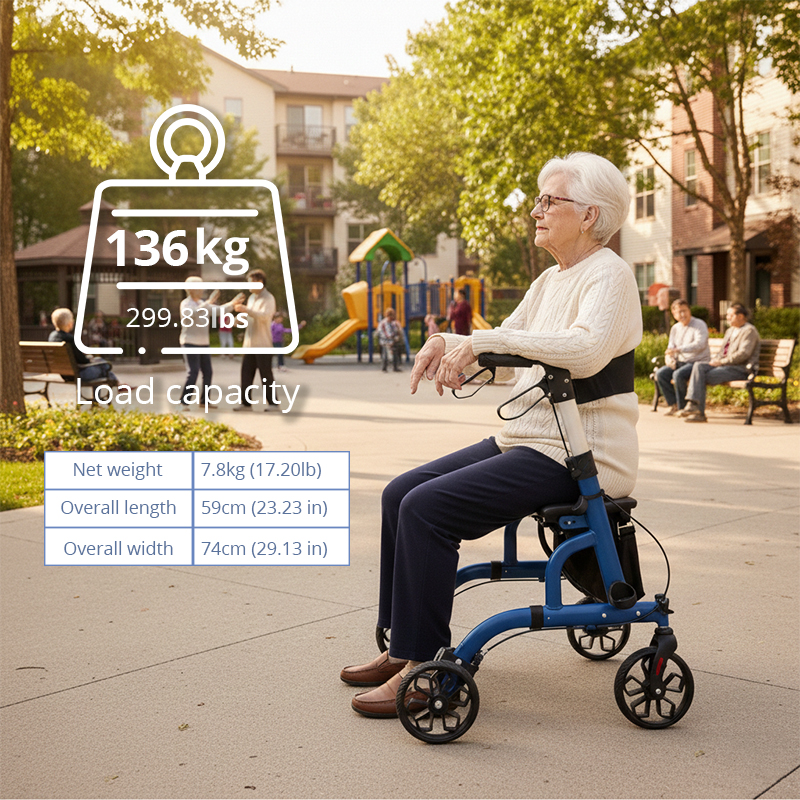 AR2005-R   Aluminum Rollator Walker for Elderly Seniors Foldable Mobility Aid Seat High Stability OEM  CE Certified