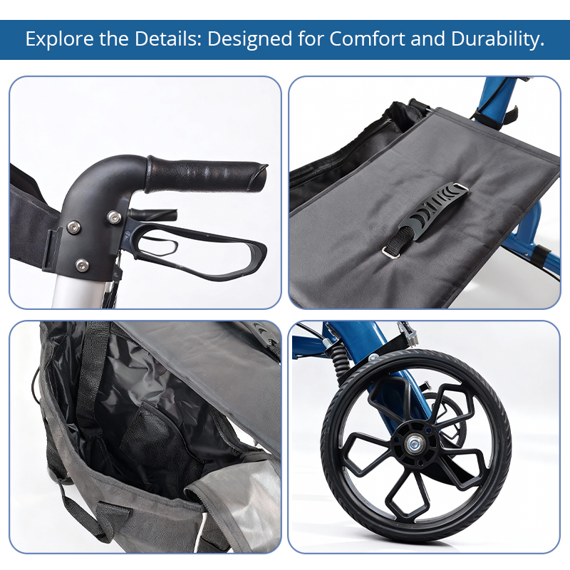 AR2005-R   Aluminum Rollator Walker for Elderly Seniors Foldable Mobility Aid Seat High Stability OEM  CE Certified