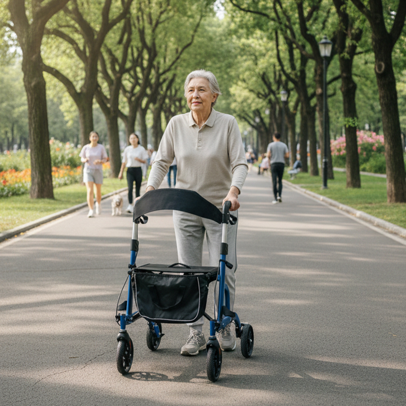 AR2005-R   Aluminum Rollator Walker for Elderly Seniors Foldable Mobility Aid Seat High Stability OEM  CE Certified