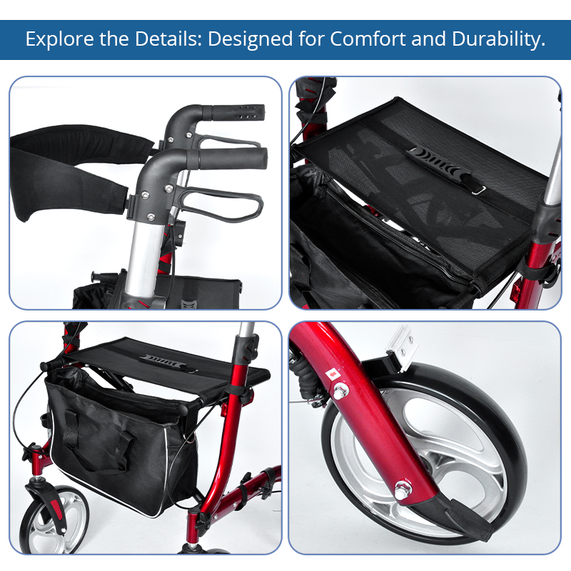 AR2006-R   Aluminum Rollator Walker Supplier for Elderly Seniors Reducing Walking Strain Ergonomic Design Easy Folding Light Weight CE