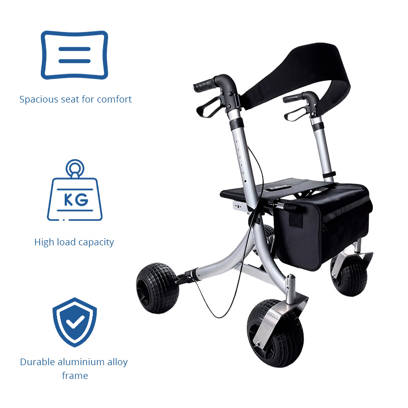 AR2007-S-B   Rollator Walker Seat Foldable Lightweight Durable Aluminum CE Certified Red Outdoor Games Mobility Aid Elderly