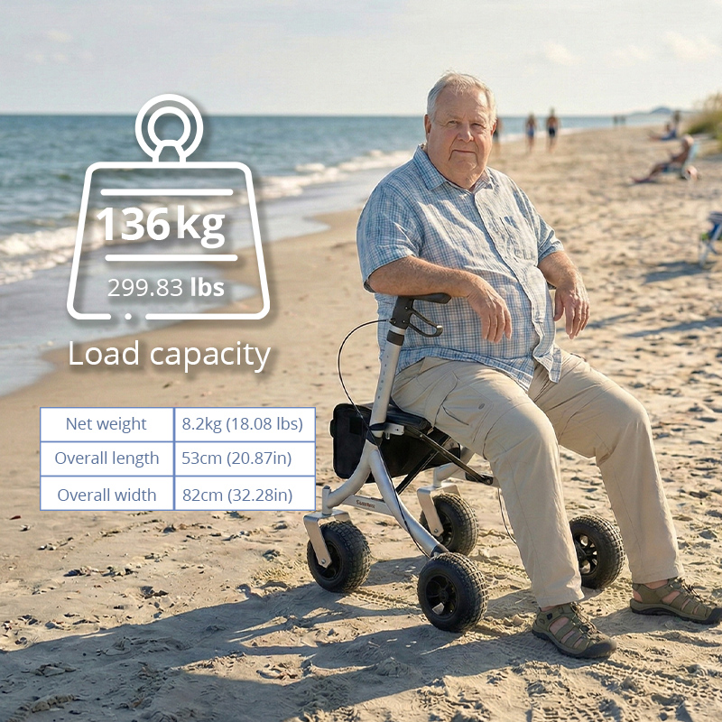 AR2007-S-B   Rollator Walker Seat Foldable Lightweight Durable Aluminum CE Certified Red Outdoor Games Mobility Aid Elderly