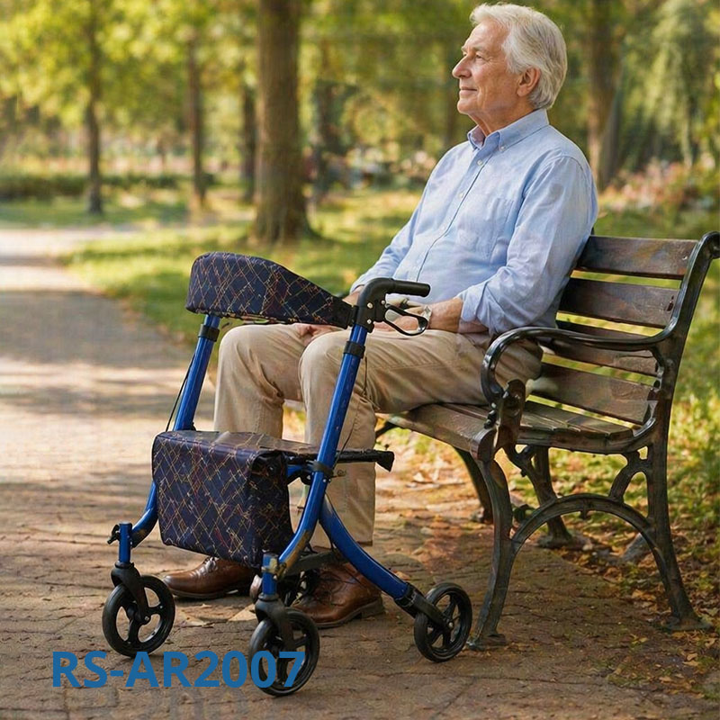 AR-2007-b OEM Aluminum Rollator Walker Foldable Lightweight Stable Mobility Aid with Seat for Rehabilitation Elderly Users Medical Supply