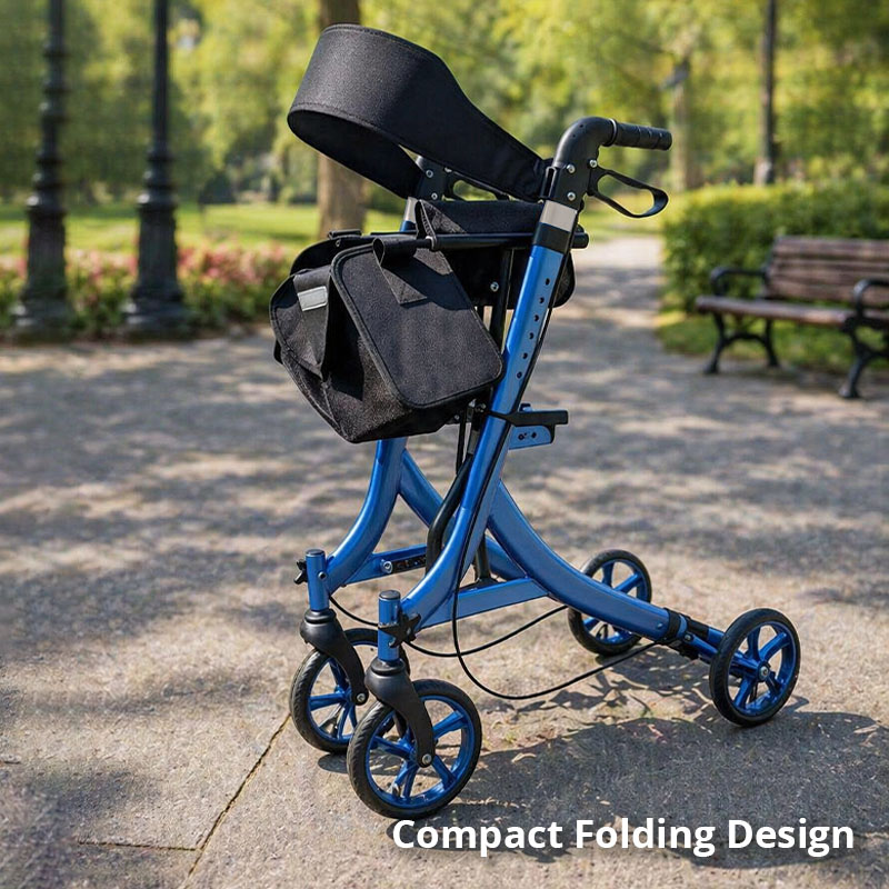 AR-2007-b OEM Aluminum Rollator Walker Foldable Lightweight Stable Mobility Aid with Seat for Rehabilitation Elderly Users Medical Supply