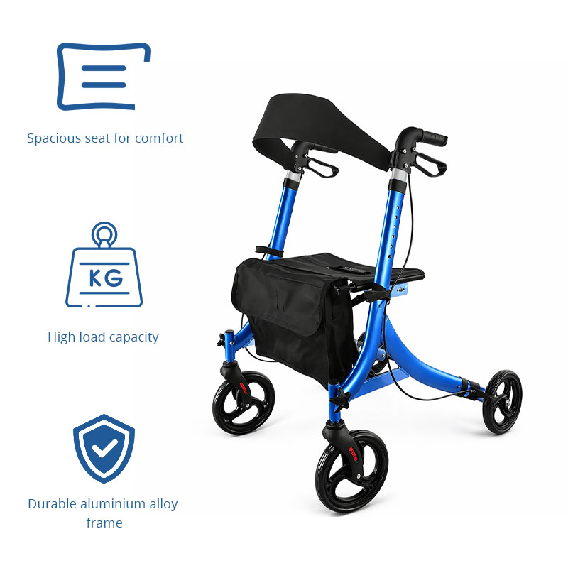 AR-2007-b OEM Aluminum Rollator Walker Foldable Lightweight Stable Mobility Aid with Seat for Rehabilitation Elderly Users Medical Supply
