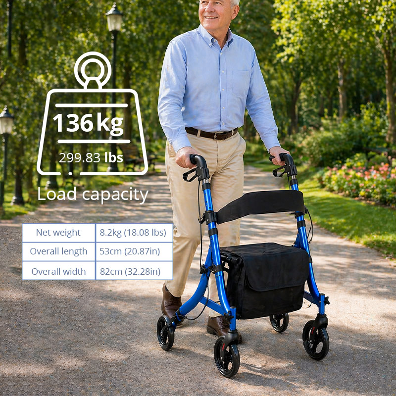AR-2007-b OEM Aluminum Rollator Walker Foldable Lightweight Stable Mobility Aid with Seat for Rehabilitation Elderly Users Medical Supply