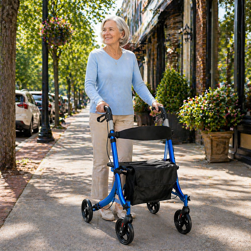 AR-2007-b OEM Aluminum Rollator Walker Foldable Lightweight Stable Mobility Aid with Seat for Rehabilitation Elderly Users Medical Supply