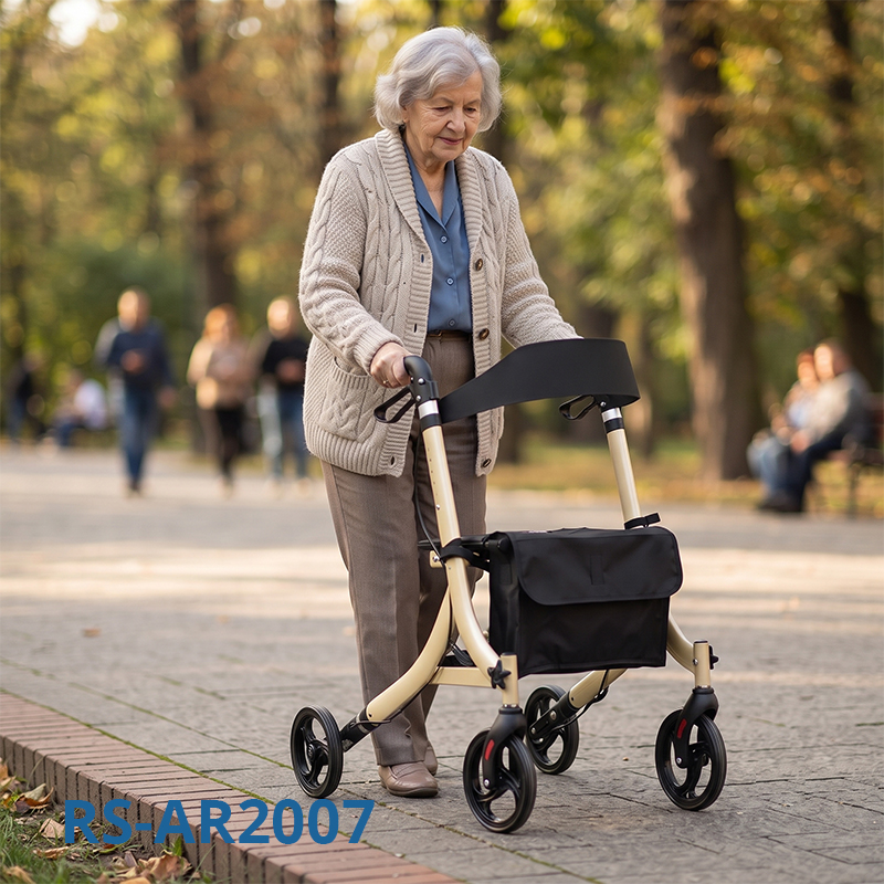 AR2007-Y   Aluminum Rollator Walker Elderly Mobility Aid Lightweight Folding Walking Frame with Seat Wholesale Manufacturer