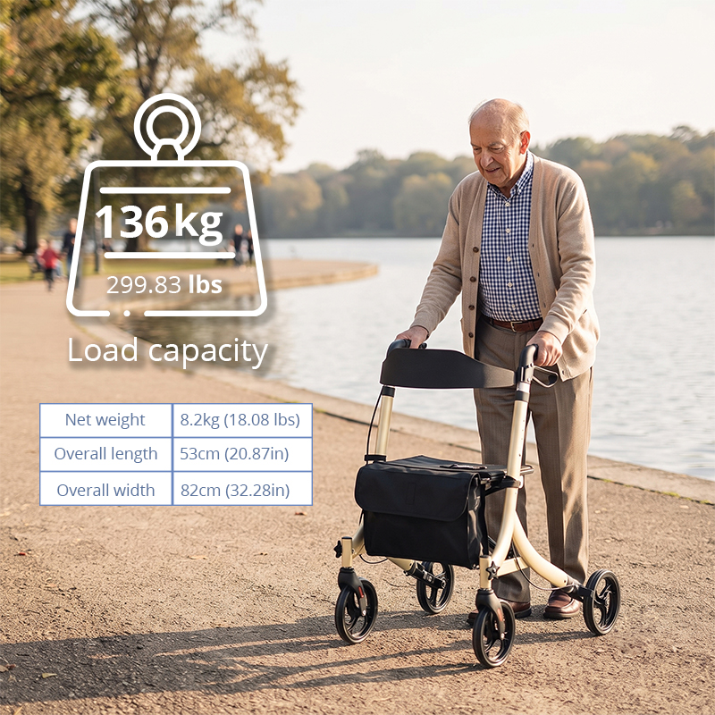 AR2007-Y   Aluminum Rollator Walker Elderly Mobility Aid Lightweight Folding Walking Frame with Seat Wholesale Manufacturer