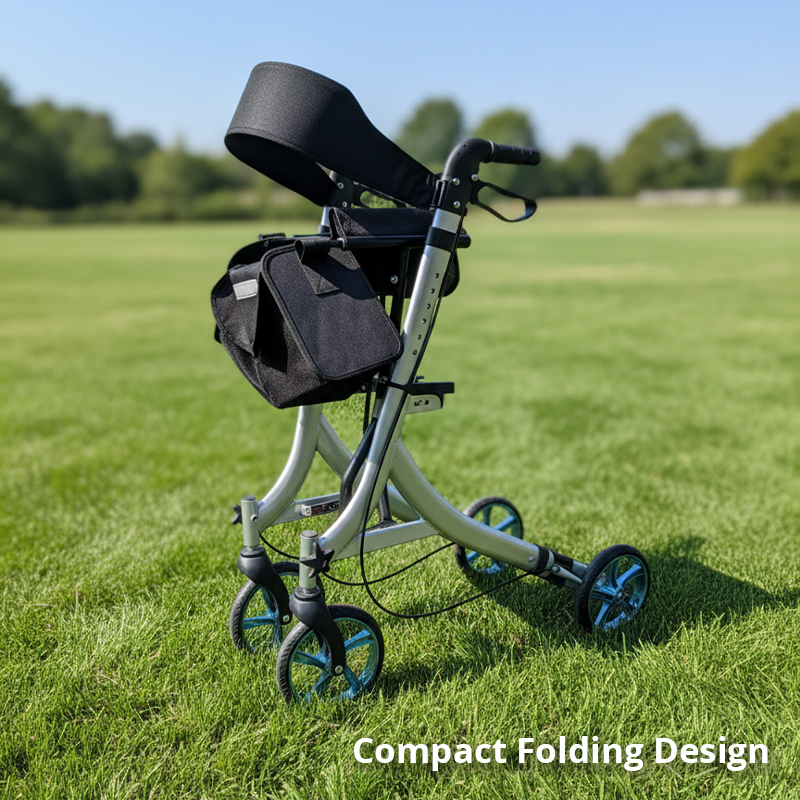 AR2007-PP    Special Aluminum Rollator for People Restricted Mobility Adjustable Handlebar 136kg Capacity Silver CE Certified