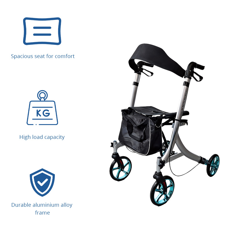 AR2007-PP    Special Aluminum Rollator for People Restricted Mobility Adjustable Handlebar 136kg Capacity Silver CE Certified
