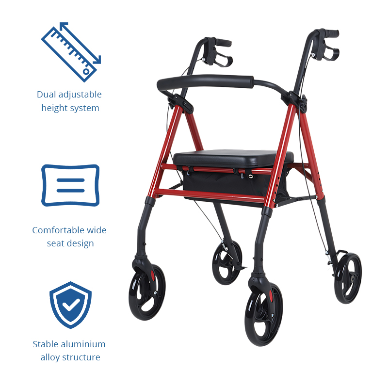 AR 2008  Aluminum Rollator Walker for Elderly OEM ODM Foldable Lightweight Mobility Aid High Load Bearing Rehabilitation Use