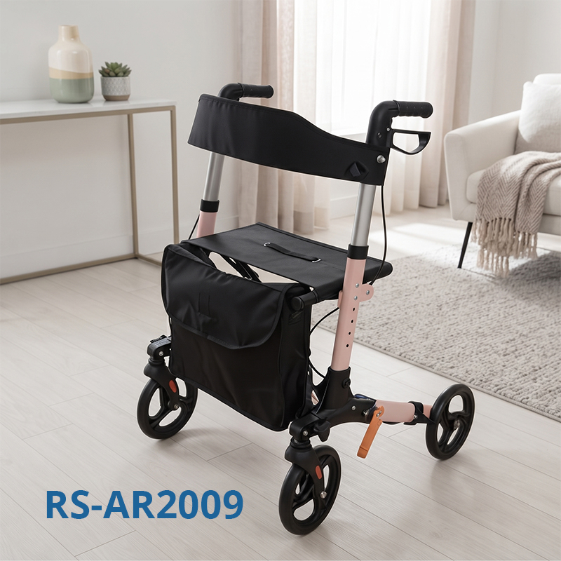 AR2009-P    Lightweight Foldable Rollator Walker for Elderly with Large Storage Bag, Aluminum Mobility Aid for Safe Outdoor Walking